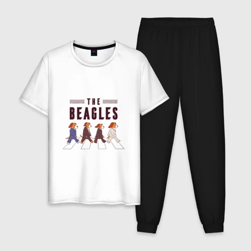 Мужская пижама с белой футболкой хлопок Beagles