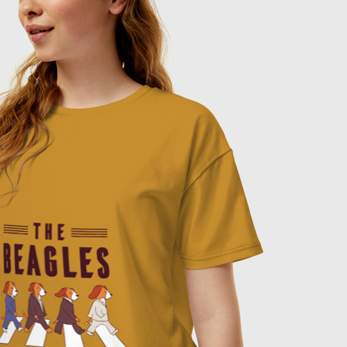 Женская футболка хлопок Oversize Beagles, цвет горчичный - фото 3
