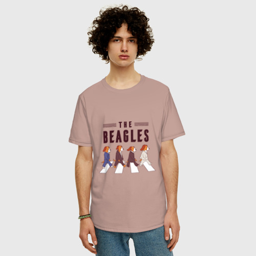 Мужская футболка хлопок Oversize Beagles, цвет пыльно-розовый - фото 3