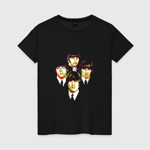 Женская футболка хлопок с принтом The Beatles group, вид спереди #2