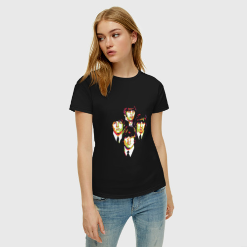 Женская футболка хлопок с принтом The Beatles group, фото на моделе #1