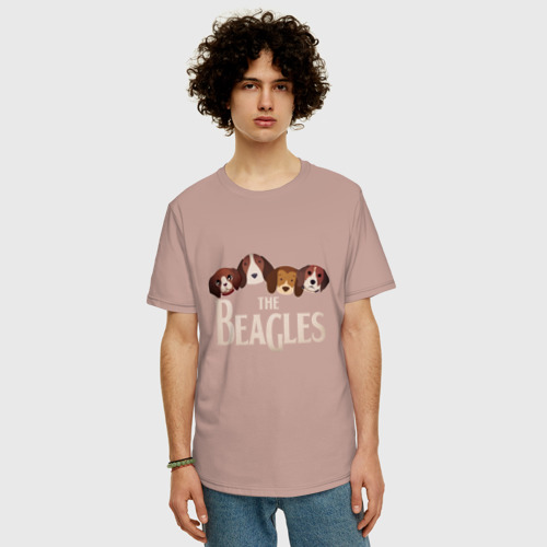 Мужская футболка хлопок Oversize The Beagles, цвет пыльно-розовый - фото 3