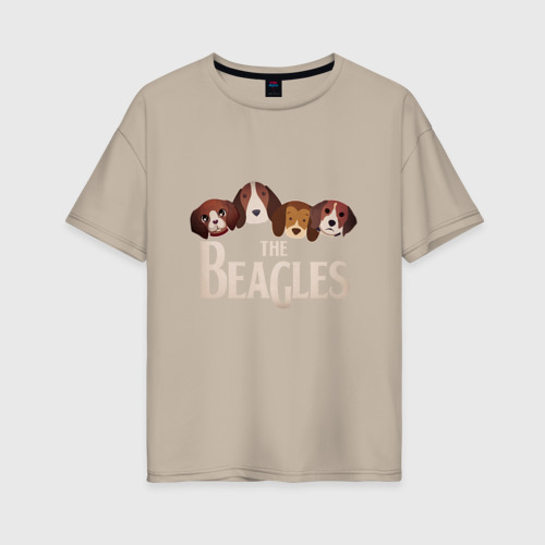 Женская футболка хлопок Oversize The Beagles, цвет миндальный