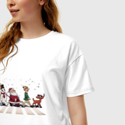 Женская футболка хлопок Oversize Beatles Christmas - фото 2