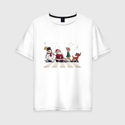 Женская футболка хлопок Oversize Beatles Christmas