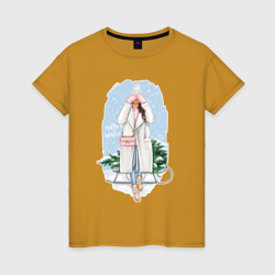 Девушка и ёлка – Женская футболка хлопок с принтом купить со скидкой в -20%