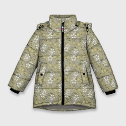 Белые, желтые цветы на светлом горчичном фоне – Зимняя куртка для девочек 3D с принтом купить