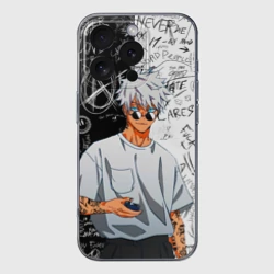 Чехол для iPhone 16 Pro Max силиконовый с защитой камеры Сатору Годжо в очках - магическая битва