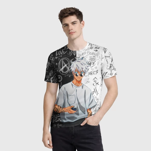 Мужская футболка 3D с принтом Сатору Годжо в очках - магическая битва, фото на моделе #1