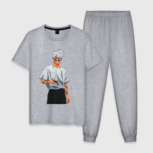 Мужская пижама хлопок с принтом Крутой Сатору Годжо, вид спереди #2