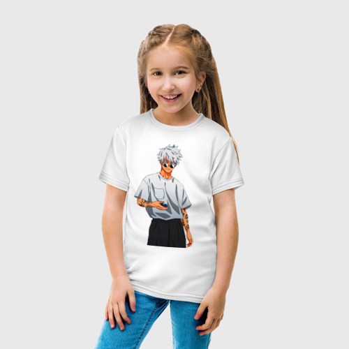 Детская футболка хлопок с принтом Крутой Сатору Годжо, вид сбоку #3