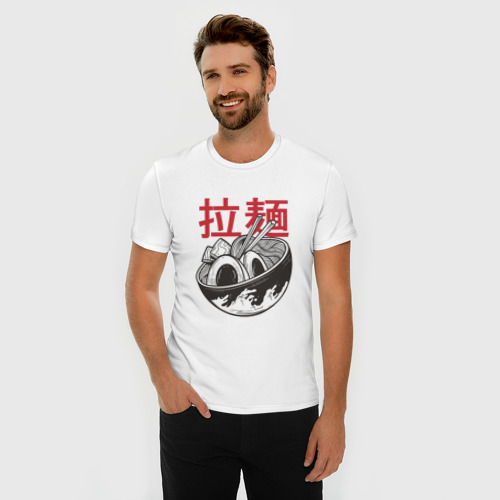 Мужская футболка хлопок Slim Миска Рамен японская еда, цвет белый - фото 3