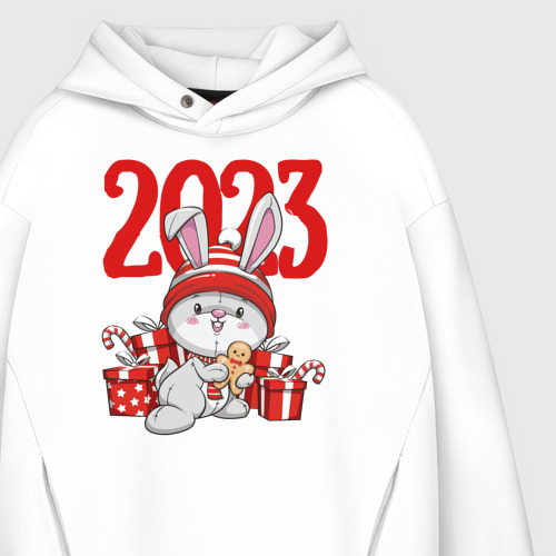 Мужское худи Oversize хлопок Зайка в подарках 2023, цвет белый - фото 4