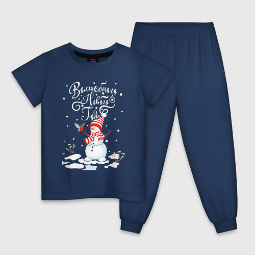 Детская пижама из хлопка с принтом Новогодний снеговик, вид спереди №1