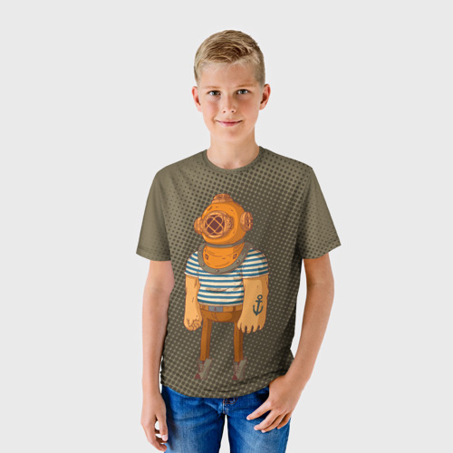 Детская футболка 3D с принтом Моряк-водолаз, фото на моделе #1