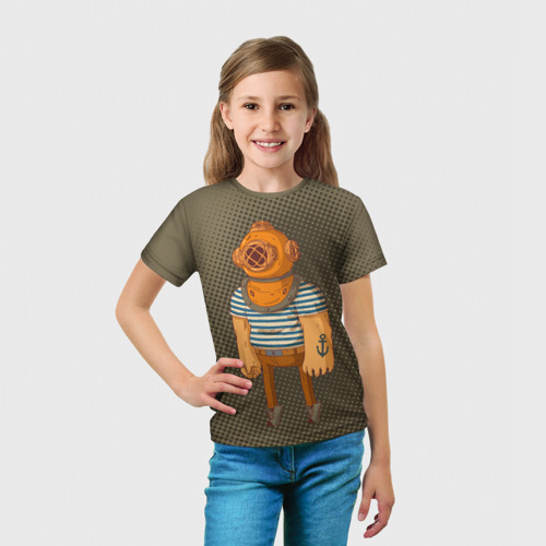Детская футболка 3D с принтом Моряк-водолаз, вид сбоку #3