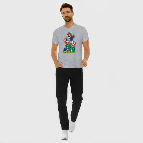 Мужская футболка хлопок Slim Ретро Марио, цвет меланж - фото 5