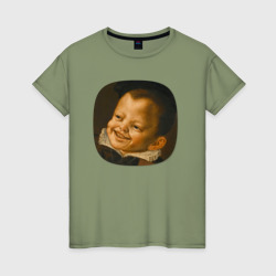 Картина ренессанса - смеющийся мальчик – Женская футболка хлопок с принтом купить со скидкой в -20%