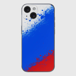 Чехол для iPhone 15 силиконовый с защитой камеры Флаг России - триколор