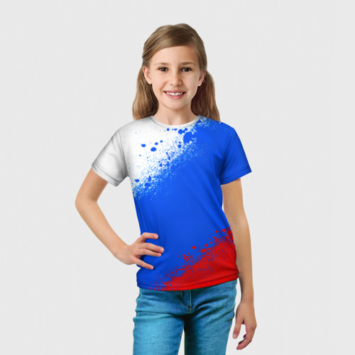 Детская футболка 3D Флаг России - триколор, цвет 3D печать - фото 5