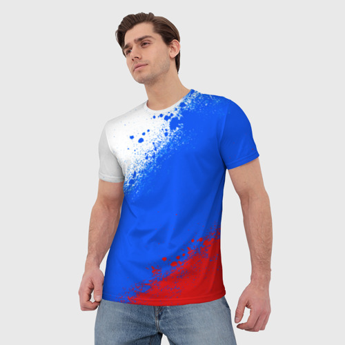 Мужская футболка 3D Флаг России - триколор, цвет 3D печать - фото 3