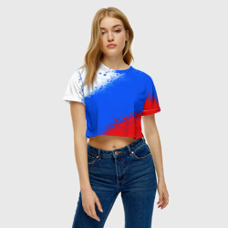 Женская футболка Crop-top 3D Флаг России - триколор - фото 2