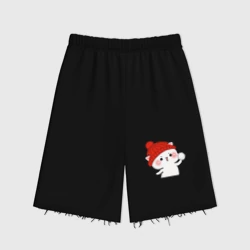 Женские шорты oversize футер хлопок Игра в снежки - белый котик: пара для артикула 3285697