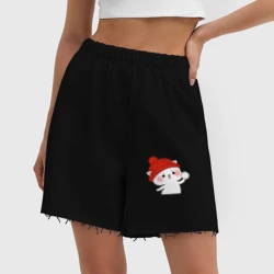 Женские шорты oversize футер хлопок Игра в снежки - белый котик: пара для артикула 3285697 - фото 2