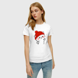 Женская футболка хлопок Игра в снежки - белый котик - фото 2