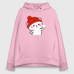 Женское худи Oversize хлопок Игра в снежки - белый котик: пара для артикула 3285697