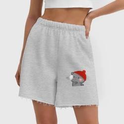 Женские шорты oversize футер хлопок Игра в снежки - серый котик - парное - фото 2