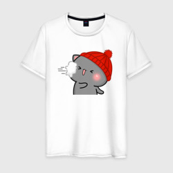 Мужская футболка хлопок Игра в снежки - серый котик