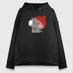 Женское худи Oversize хлопок Игра в снежки - серый котик - парное
