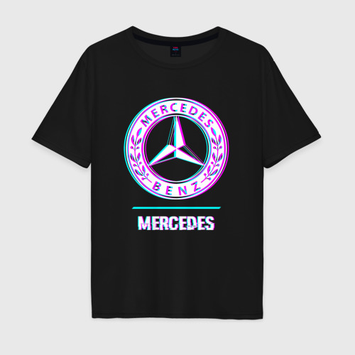 Мужская футболка хлопок Oversize с принтом Значок Mercedes в стиле glitch, вид спереди #2