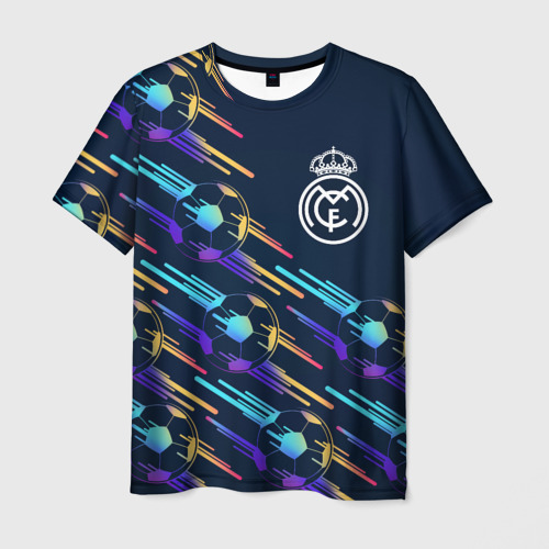 Мужская футболка с принтом Real Madrid градиентные мячи, вид спереди №1