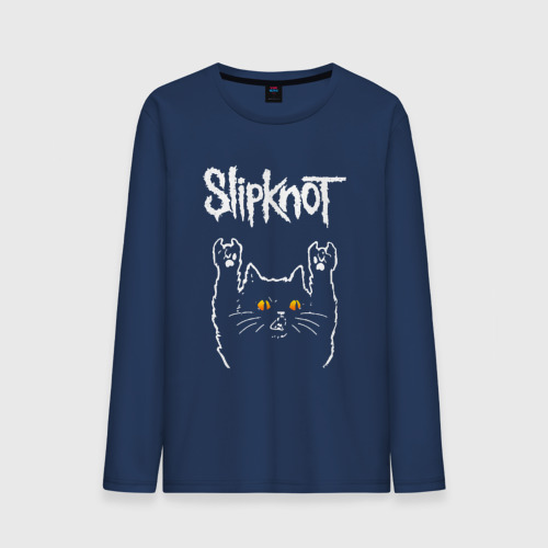 Мужской лонгслив хлопок Slipknot rock cat, цвет темно-синий