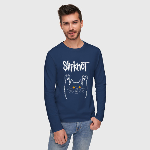 Мужской лонгслив хлопок Slipknot rock cat, цвет темно-синий - фото 3