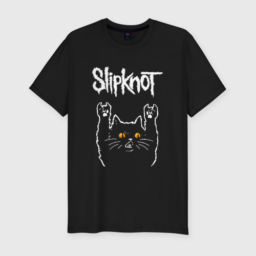 Мужская футболка хлопок Slim Slipknot rock cat, цвет черный