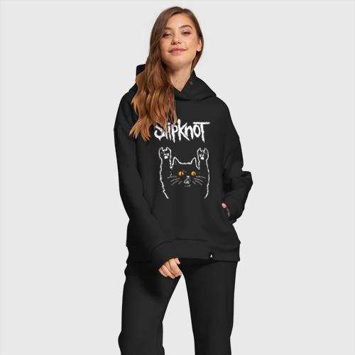Женский костюм хлопок Oversize с принтом Slipknot rock cat, фото на моделе #1