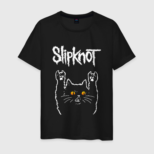 Мужская футболка хлопок Slipknot rock cat, цвет черный