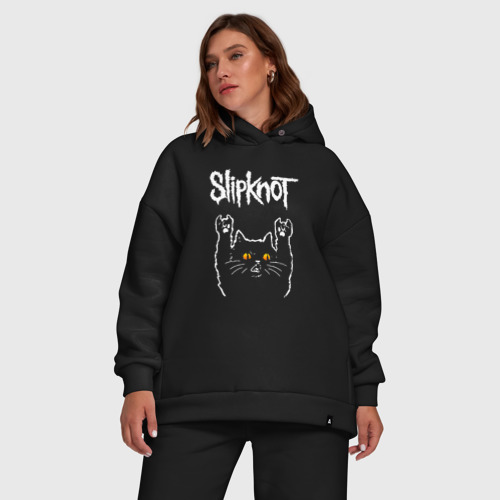 Женский костюм хлопок Oversize с принтом Slipknot rock cat, фото #5