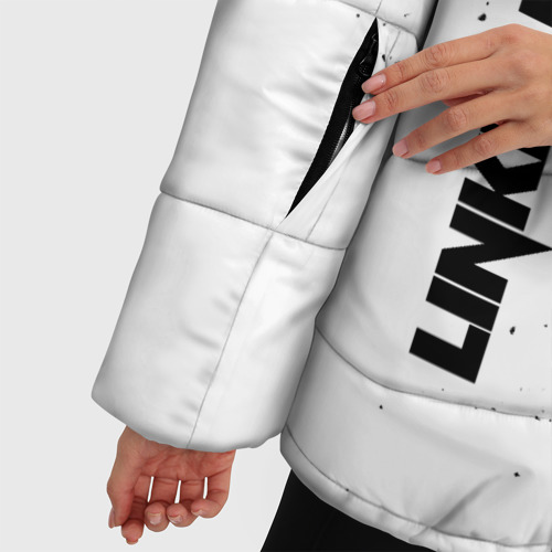 Женская зимняя куртка 3D с принтом Linkin Park и рок символ на светлом фоне, фото #4