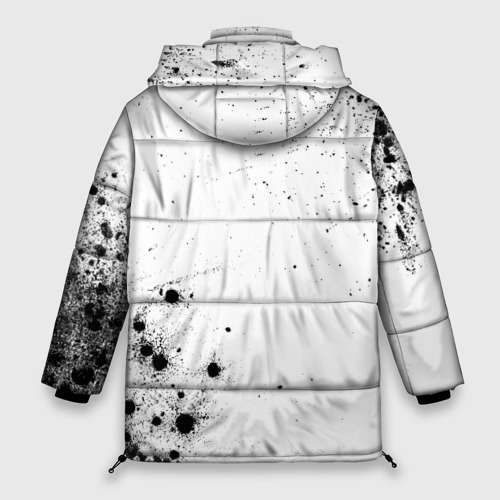 Женская зимняя куртка 3D с принтом Linkin Park и рок символ на светлом фоне, вид сзади #1