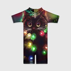 Детский купальный костюм 3D Новый Год Кот ёлка с гирляндой