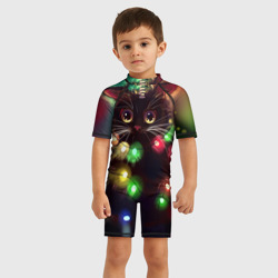 Детский купальный костюм 3D Новый Год Кот ёлка с гирляндой - фото 2