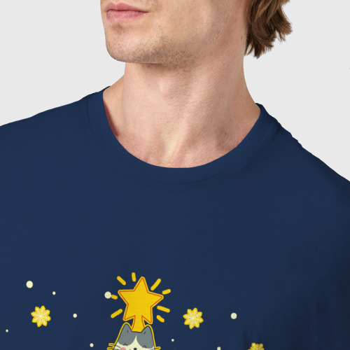 Мужская футболка хлопок Елка из котиков С мяу годом, цвет темно-синий - фото 6