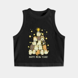 Женская укороченная майка-топ хлопок Елка из котиков С мяу годом