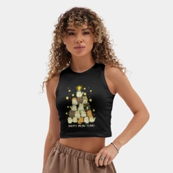 Женская укороченная майка-топ хлопок Елка из котиков С мяу годом - фото 2