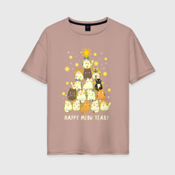 Женская футболка хлопок Oversize Елка из котиков С мяу годом