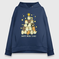 Женское худи Oversize хлопок Елка из котиков С мяу годом